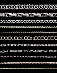 Collection of chains on a black background
