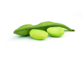 Green soybeans on white background