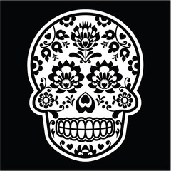 Mexican sugar skull - Polish folk art style on black