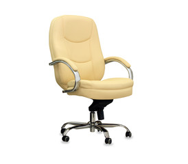 The office chair from beige leather. Isolated