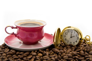 cup of coffee and clock