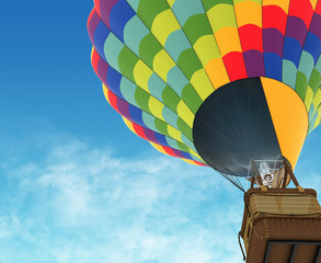 Beautiful Hot Air Balloon against a deep blue sky.