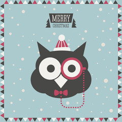Christmas greeting card. Hipster fashion animal. Owl.