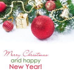 Red Christmas ball and decorations, isolated