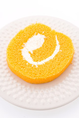 Jam roll cake isolated on white background