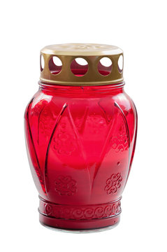 Red Votive Candle On White Background