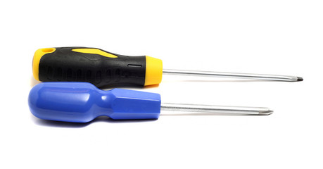 Two screwdrivers on a white background cross and direct