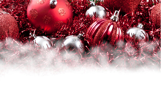 Red Christmas Ornaments with White Space at bottom
