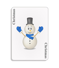 Playing card with smiling snowman and christmas