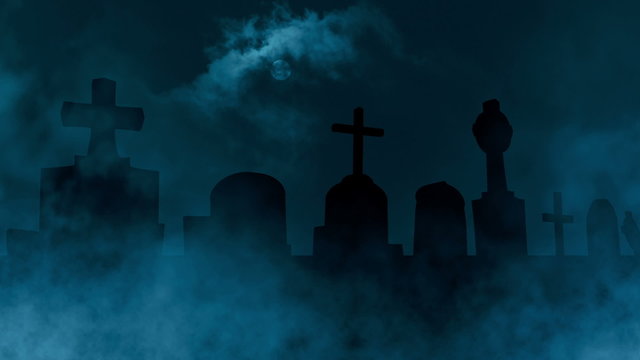 Sliding cam animation of a scary, spooky cemetery scenery