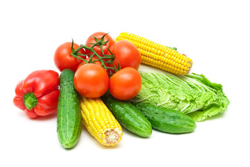 fresh vegetables closeup isolated on white background
