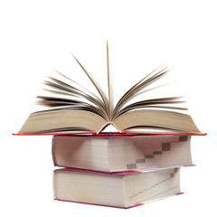 A stack of books on a white background.