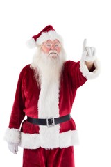 Santa Claus points at something