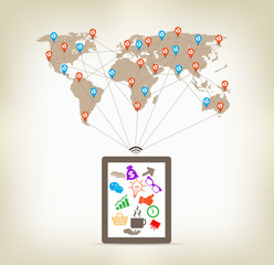 Global tablet communication concept stock