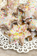 Gingerbread cookies in star shape, christmas dessert