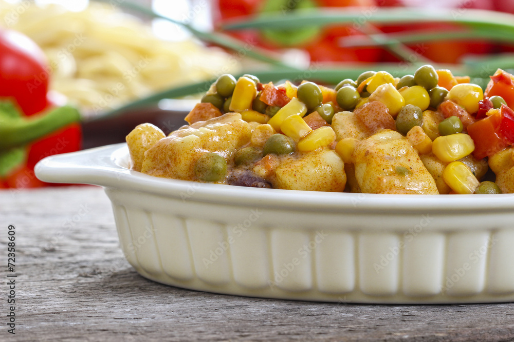 Poster gnocchi with vegetables