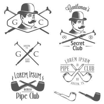Set of vintage gentlemen’s club design elements