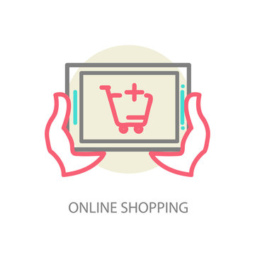 Line vector internet shopping concept - browser window