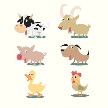 Farm animals, vector illustration set collection