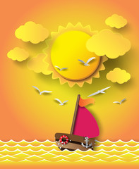 Sailing boat and clouds with sunset.