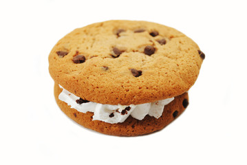 Chocolate Chip Cookie Sandwich Filled with a Creamy Center