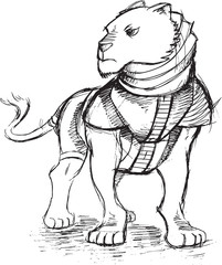 Fototapeta na wymiar Warrior Lion Sketch Doodle Vector Illustration Art