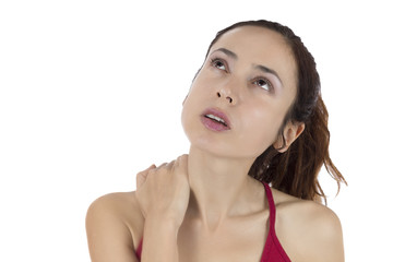 Woman having a tense neck