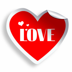 Heart sticker with Love text isolated on white
