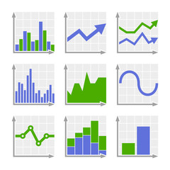 Business Infographic Colorful Charts and Diagrams. Blue ang