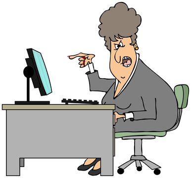 Irate woman sitting at a desk