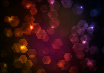 Glow multicolor hexagons on dark background