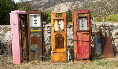 Old rusting gas pumps found in an antique store in New Mexico