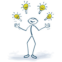 Strichmännchen mit Ideen und Glühbirnen