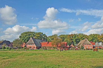 Fototapeta na wymiar Typisches traditionelles niedersächsisches Dorf (Niedersachsen)