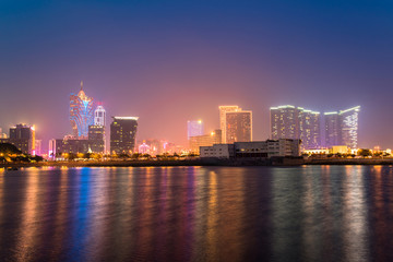 Fototapeta na wymiar the famous landmark of Macau with the illumination shows