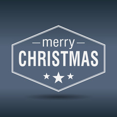 merry christmas hexagonal white vintage label