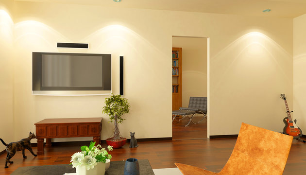 Interno domestico, soggiorno, casa, rendering 3d