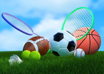 Recreation leisure sports equipment on grass