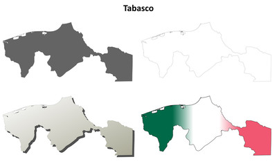 Tabasco blank outline map set