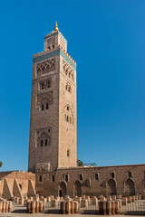 The Koutoubia Mosque with blue sky at Marakesh