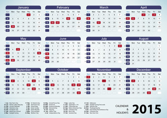 Calendar & Holidays - USA 2015