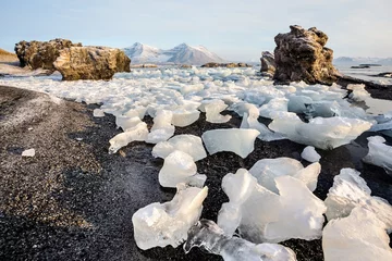 Zelfklevend Fotobehang Rocks and glacier ice on the Arctic fjord shore © Incredible Arctic