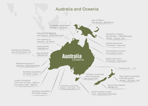 infographics continent Australia and Oceania green and gray