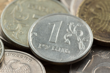 Russian ruble coins closeup