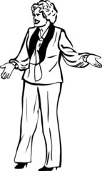 sketch of a woman in a pantsuit
