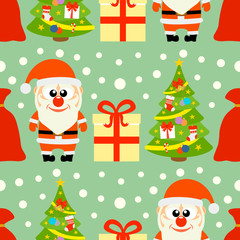 New Year seamless card with Santa Claus and Christmas tree