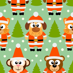 New Year seamless card with funny animal,vector