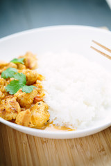 Spicy chicken curry with rice