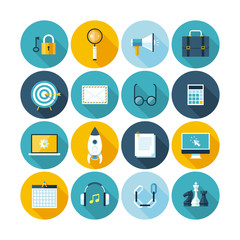 Modern flat icons vector collection with long shadow effect.