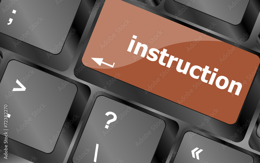 Aufkleber close up view on conceptual keyboard - instruction